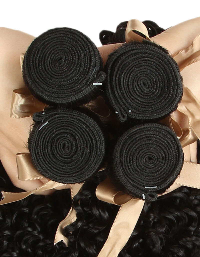 QVR Jerry Curly Human Hair Weaves 4 Bundles