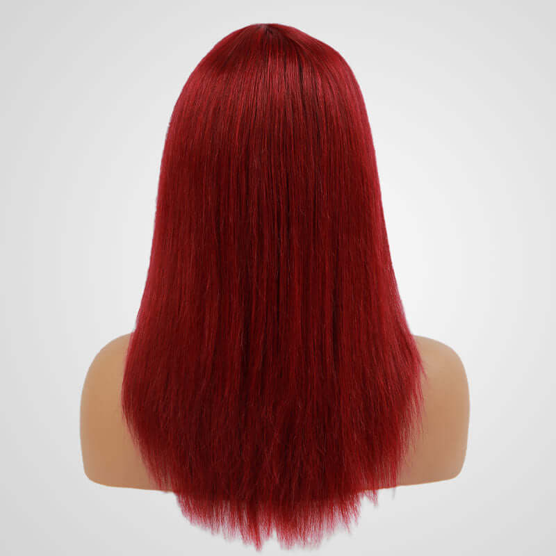 Flash Sale|Burgundy Straight Machine Made Wig With Bang No Lace