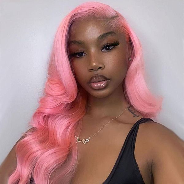 QVR Pink Color 13x4 Transparent Lace Front Wig Bone Straight Pre-plucked Human Hair Wigs