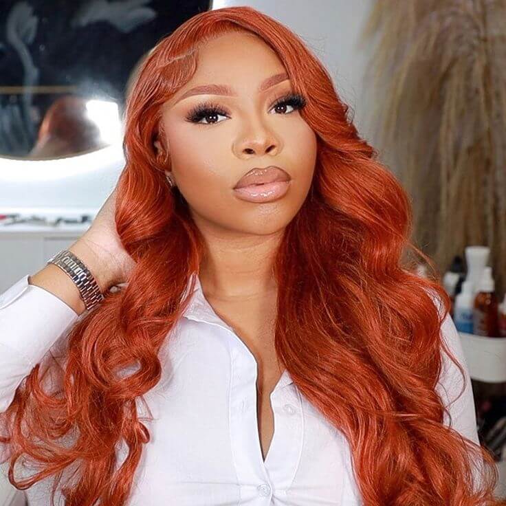 QVR Copper Brown 13x4 Lace Front Body Wave Wig Ginger Brown Pre plucked Hairline Human Hair Wigs