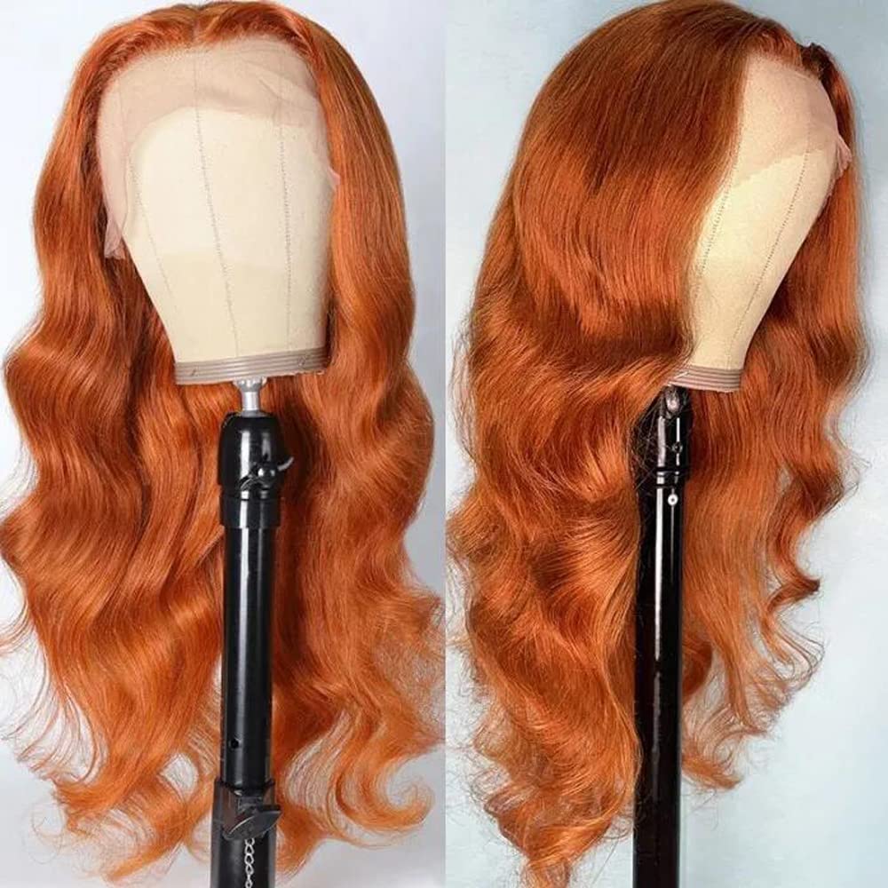 QVR Orange Ginger Body Wave 5x5 Lace Closure Wig Colored 13x4 Lace Front Human Hair Wigs 210% Density