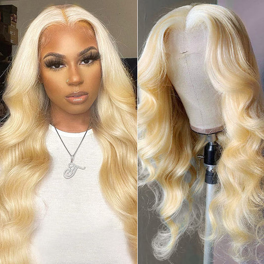 613 Blonde Color Transparent 13*1 Body Wave Lace Front Wig Human Hair Wigs