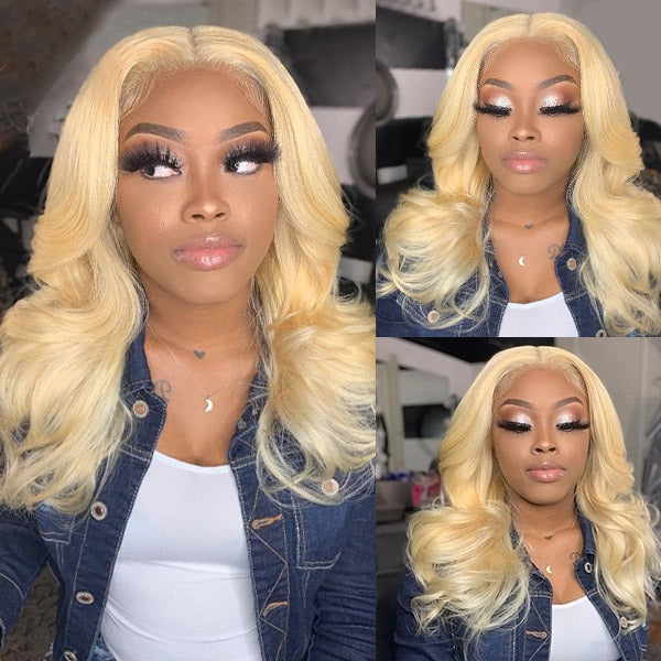 613 HD Lace Wig Blonde Body Wave Wig 4x4 Lace Closure Human Hair Wig