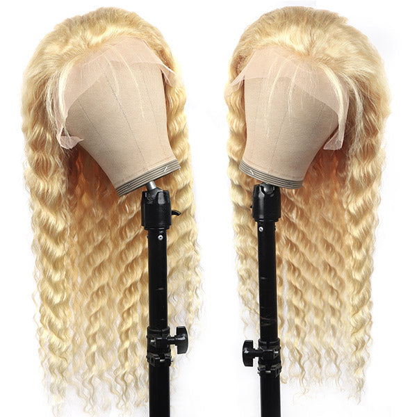 613 Honey Blonde Lace Front Human Hair Wigs 13*4 Deep Wave Lace Front Wig 150% Density