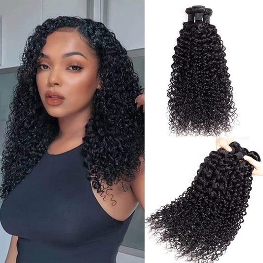 QVR Unprocessed Bohemian Curly Bundles Remy Human Hair 3pcs Natural Black