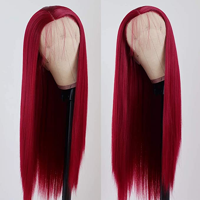 Red Color 13x6 Straight Hair Wig Lace Front Wigs Human Hair Pre Plucked With Baby Hair Glueless Wigs