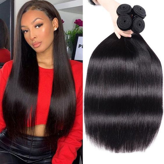 QVR Remy Human Hair Bundle Straight Hair 4 Bundles Natural Color