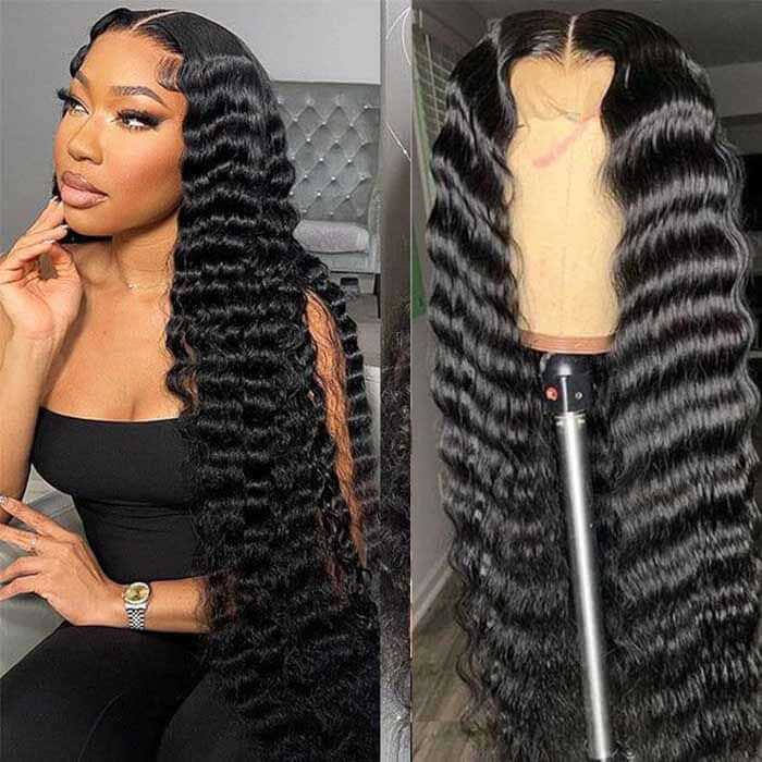 QVR Loose Deep Wave Wig Long Human Hair Wigs 13x4 Lace Front Wigs