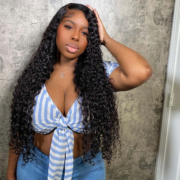 QVR Long Lace Front Wigs Deep Wave Pre Plucked Frontal Wigs