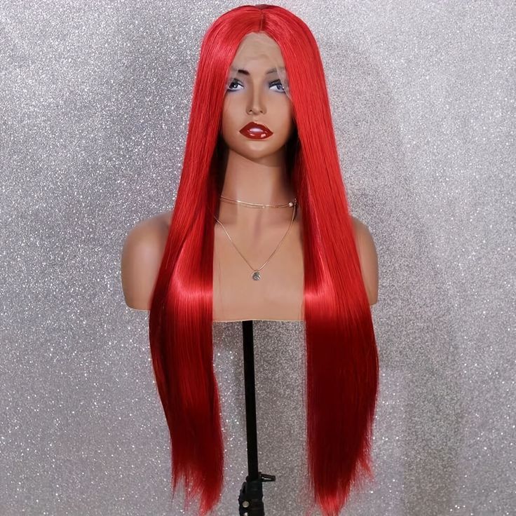 QVR Pre Plucked Red Color Straight 13x4 Lace Front Wig Colored Nature Hairline Human Hair Wigs