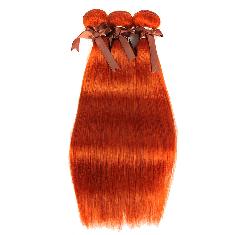 Queen Remy Human Hair 3 Bundles Straight Hair Weave Orange Color