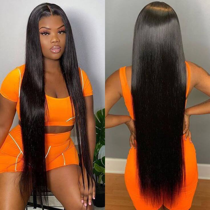 QVR Long Length Straight 13x4 Lace Front Wigs With Pre Plucked with Baby Hair