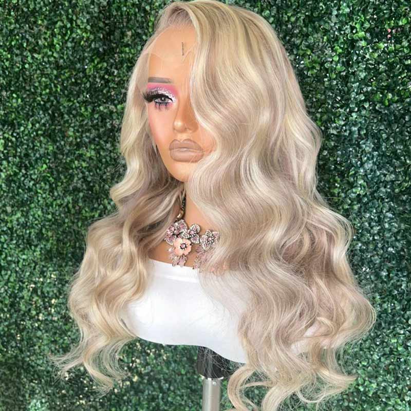 QVR #P10/613 Straight & Body Wave 13x4 Lace Front Wigs Blonde Wig With Brown Highlights Wigs 210% Density