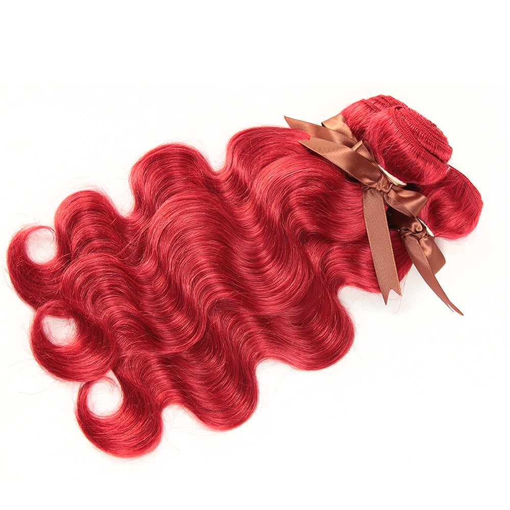 Queen Remy Human Hair 3 Bundles Body Wave Hair Red Color