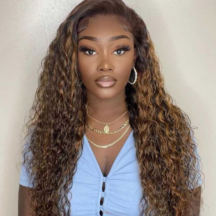 QVR Highlight 13x4 Piano Color Deep Wave Pre-plucked Lace Frontal Human Hair Wig
