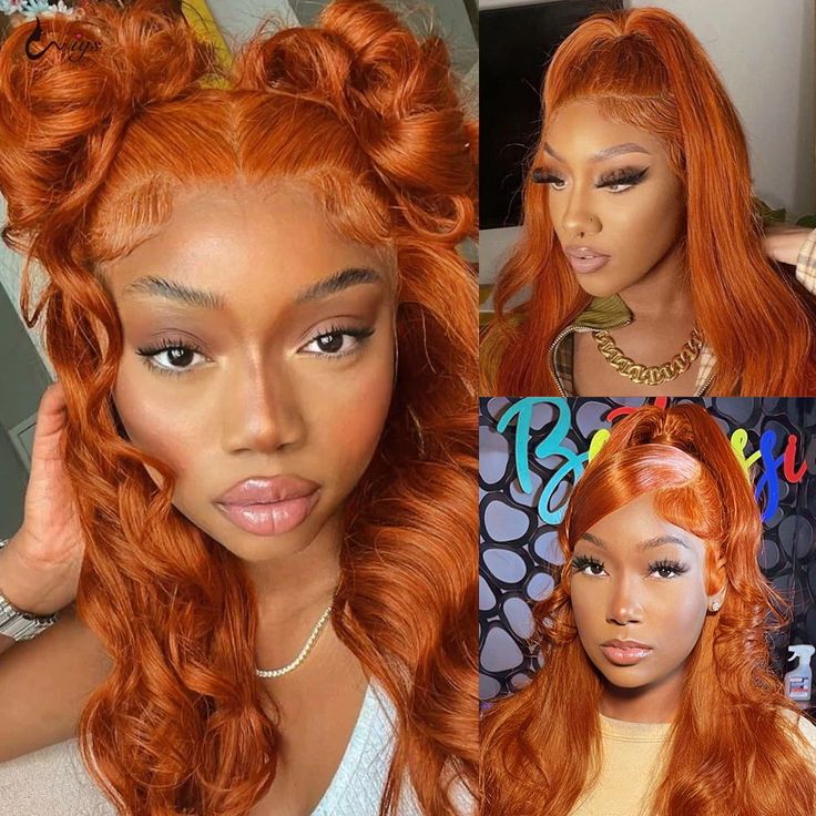 QVR Ginger Orange Straight Glueless Wigs Brazilian Virgin Hair Lace Frontal Wig Pre Plucked with Baby Hair