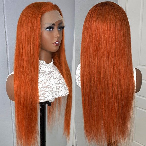 QVR Ginger Orange Body Wave Wigs Brazilian Virgin Hair 4x4 Lace Closure Wigs Pre Plucked with Baby Hair