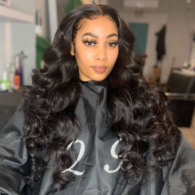 24 Loose Wave Transparent Lace 13x4/4x4  Lace Frontal Wig Human Hair Wig Natural Black