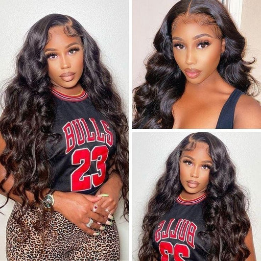 QVR Body Wave 13x6 Lace Frontal Wigs Human Hair Black Wigs Bleach Knots For Women
