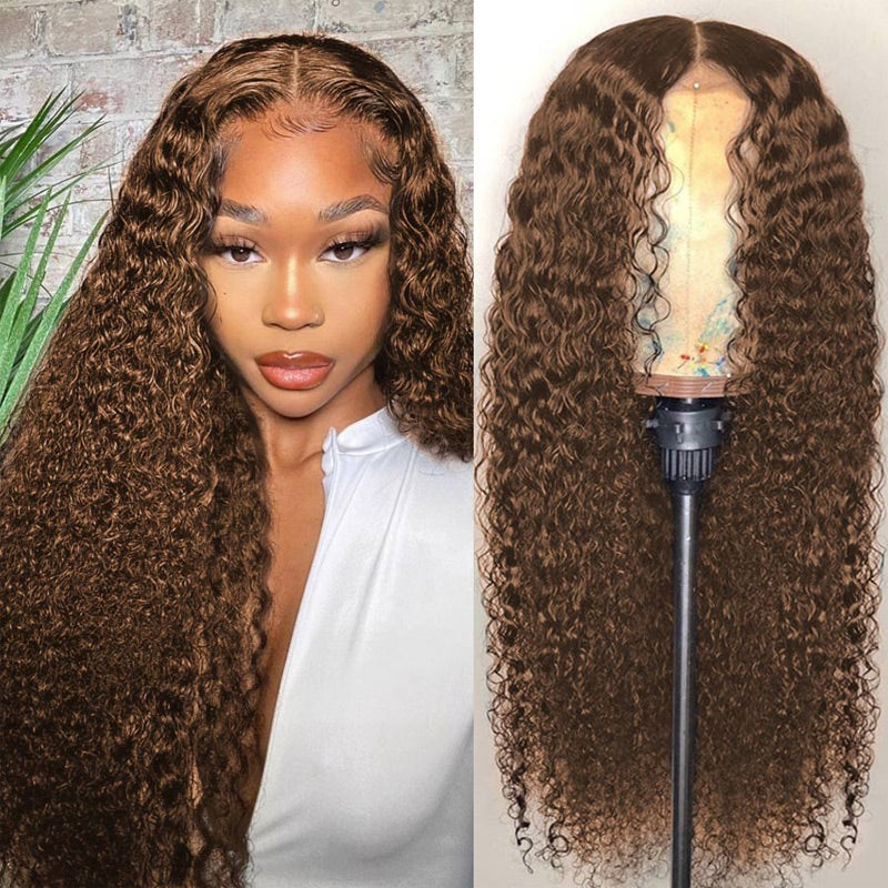 Chestnut Dark Brown Color HD Lace 5x5 Lace Closure Wigs Deep Wave Glueless Wig Pre Plucked 180% Density