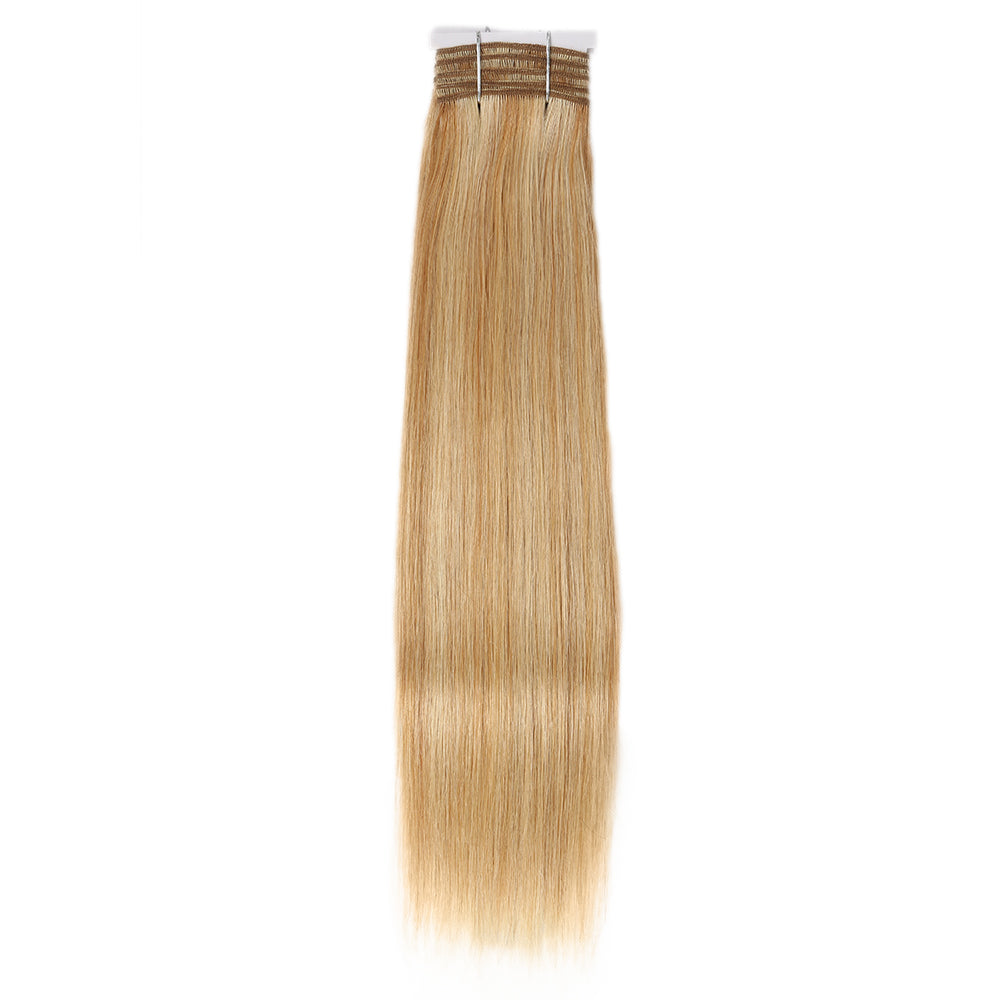 QVR Remy Human Hair 3 Bundles Straight Human Hair Weave Piano Blonde Color 27/613