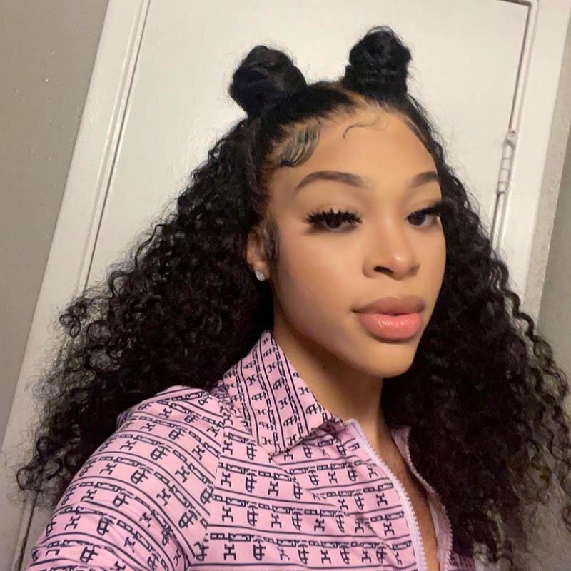 QVR Deep Wave 13x4 Transparent Lace Front Wigs Virgin Human Hair Black Wig
