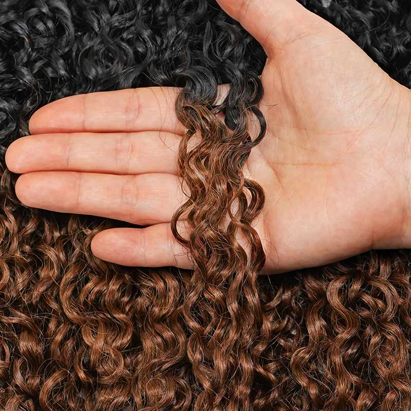 US Only|QVR #T1B/30 Burmese Curly Feather Crochet Human Hair