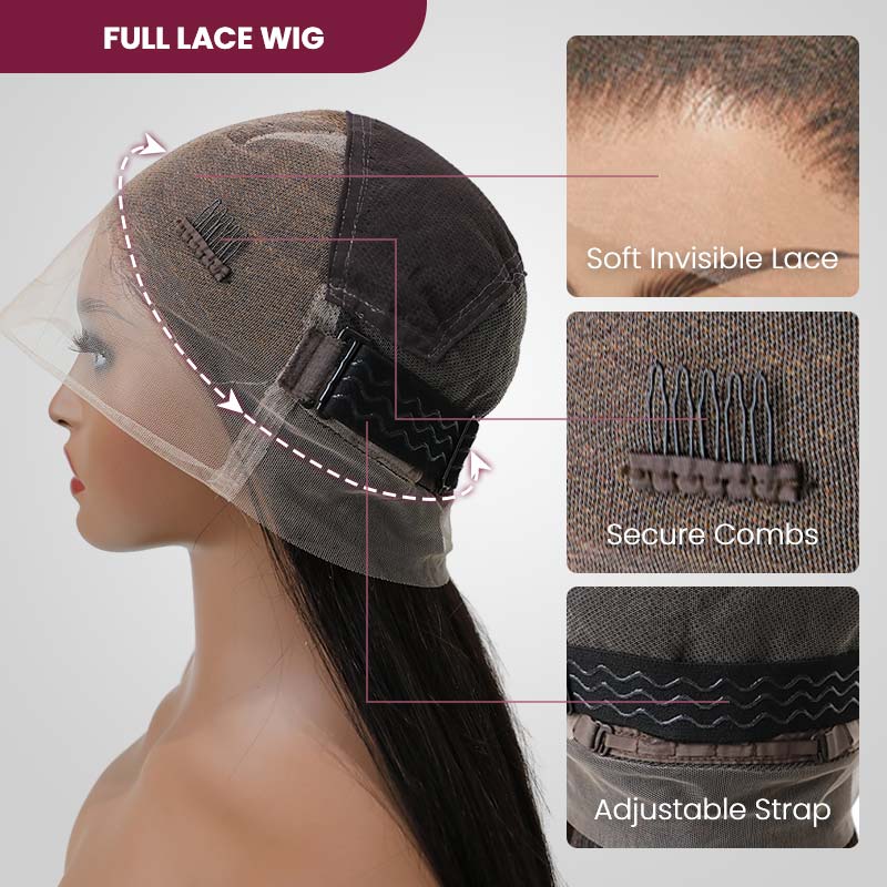 QVR Loose Wave Full Lace Wig Handmade Natural Black Human Hair Knotless Wigs