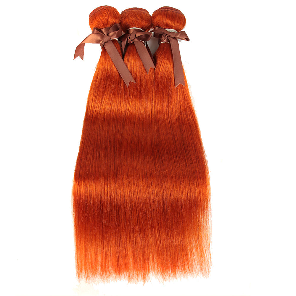 Queen Remy Human Hair 3 Bundles Straight Hair Weave Orange Color