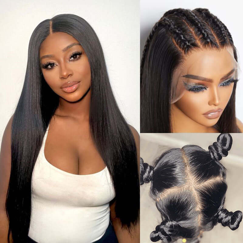 QVR Brazilian Straight Full Lace Wig Handmade Natural Black Human Hair Knotless Wigs