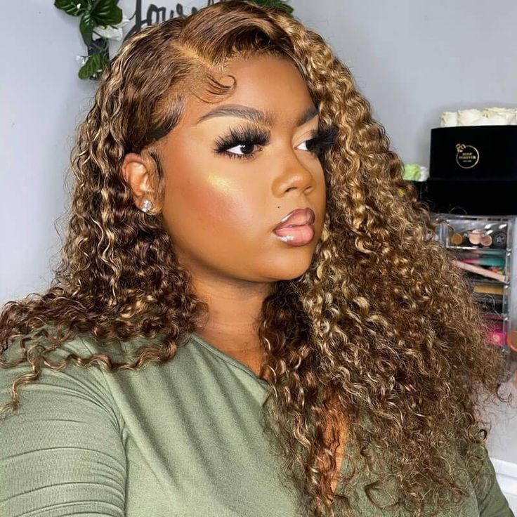 QVR Highlight 13x4 Piano Color Deep Wave Pre-plucked Lace Frontal Human Hair Wig
