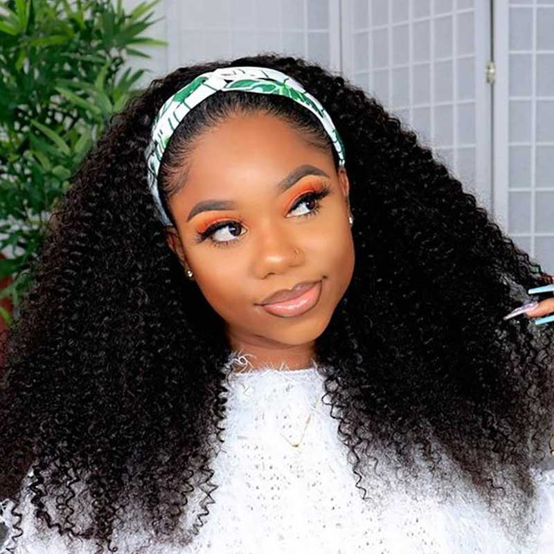 QVR Kinky Curly Wig Headband Wig Glueless Wig Human Hair Wigs Natural Looking