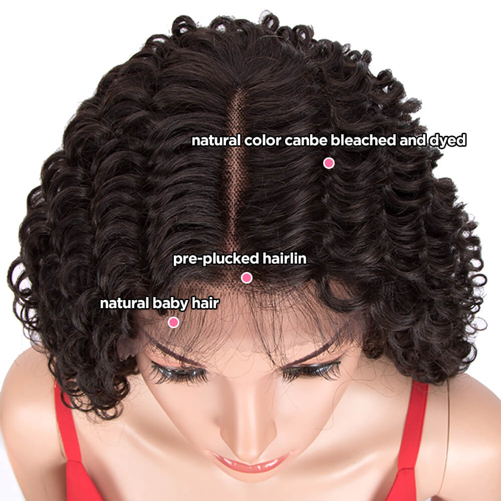 QVR Virgin Human Hair Part Lace Wig Deep Wave Wigs