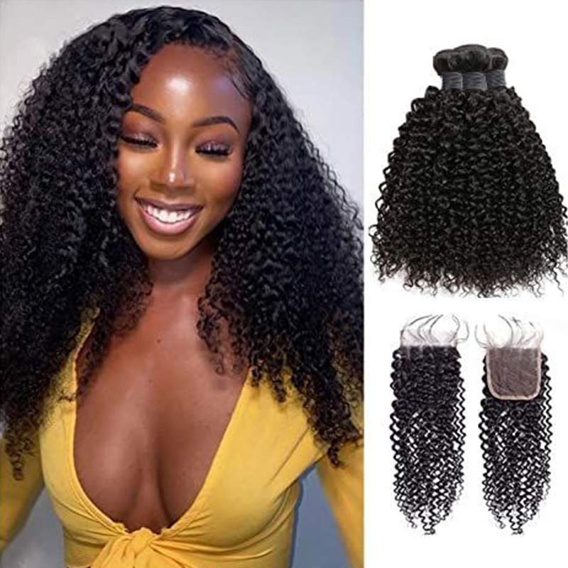 Queen Remy Human Hair Water Wave Bundles Deep Wave Jerry Curly Kinky Curly  3 Bundles With Closure 4x4 Lace Closure