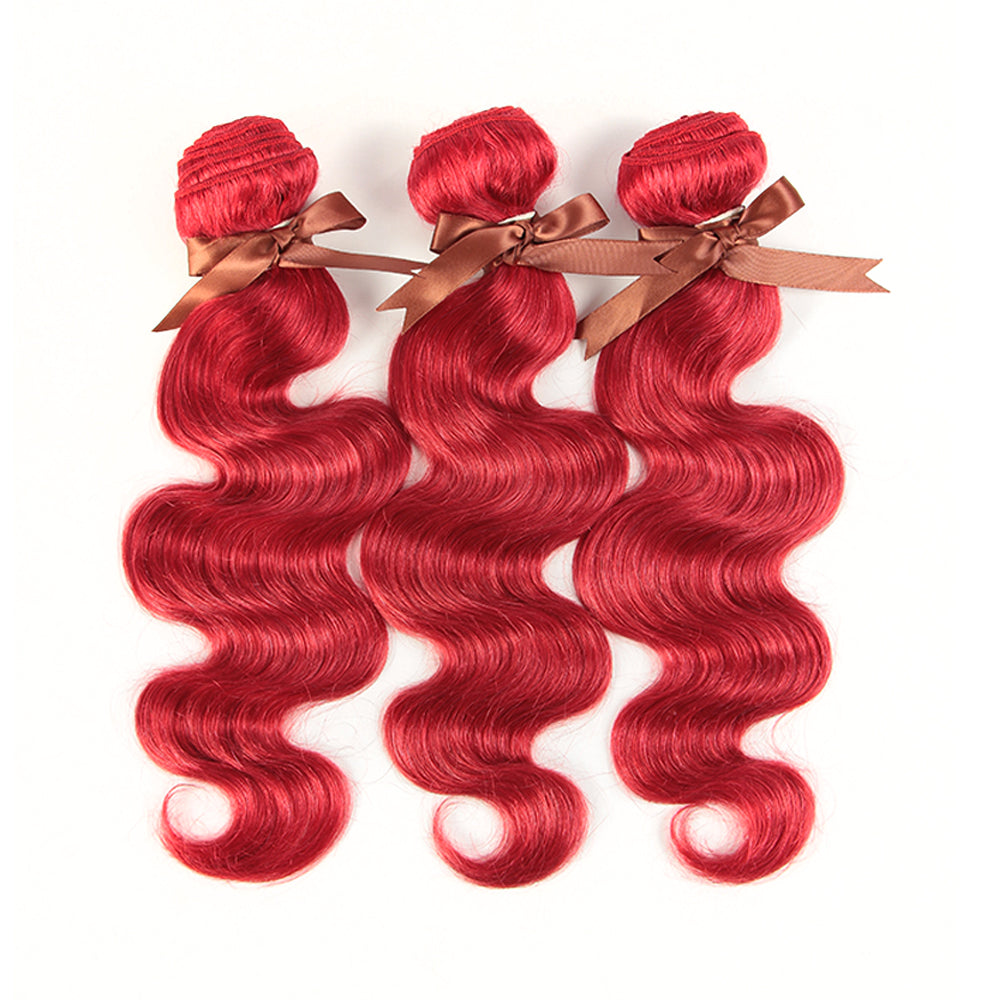 Queen Remy Human Hair 3 Bundles Body Wave Hair Red Color
