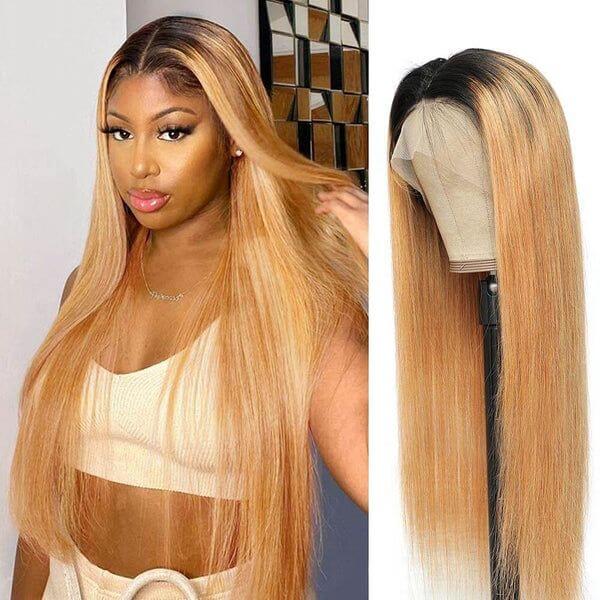QVR 1B/27 Ombre Color Wig 13x4/4x4 Transparent Lace Frontal Wig Human Hair Wigs 180% Density