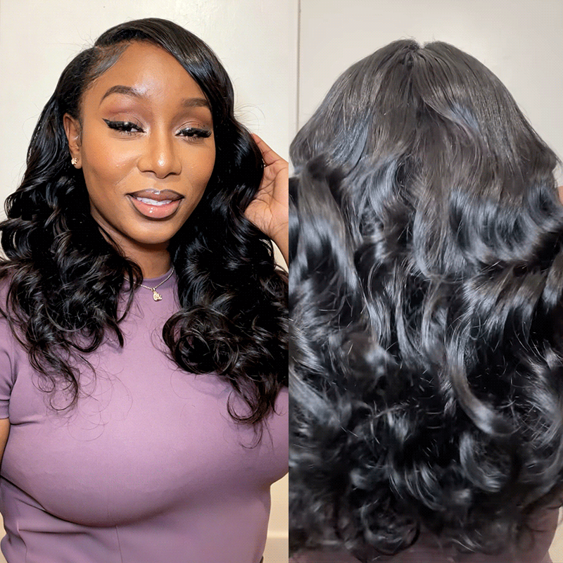 QVR Glueless Pre-Curled New Body Wave Human Hair U Part Wigs