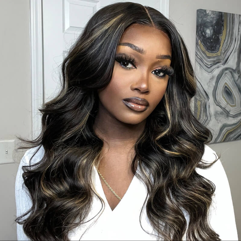 New Highlight Gold Sand Transparent 13x4 Lace Frontal Wigs Body Wave/Straight/Jerry Curly Human Hair Color Wig