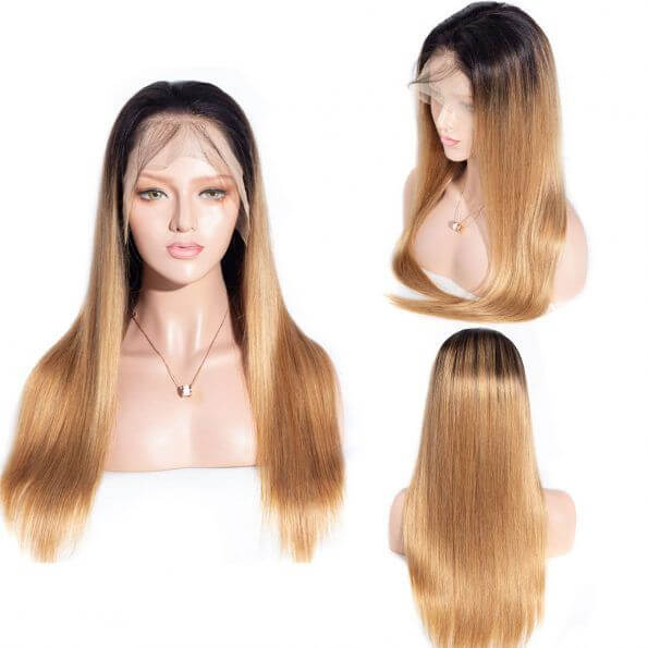 QVR 1B/27 Ombre Color Wig 13x4/4x4 Transparent Lace Frontal Wig Human Hair Wigs 180% Density