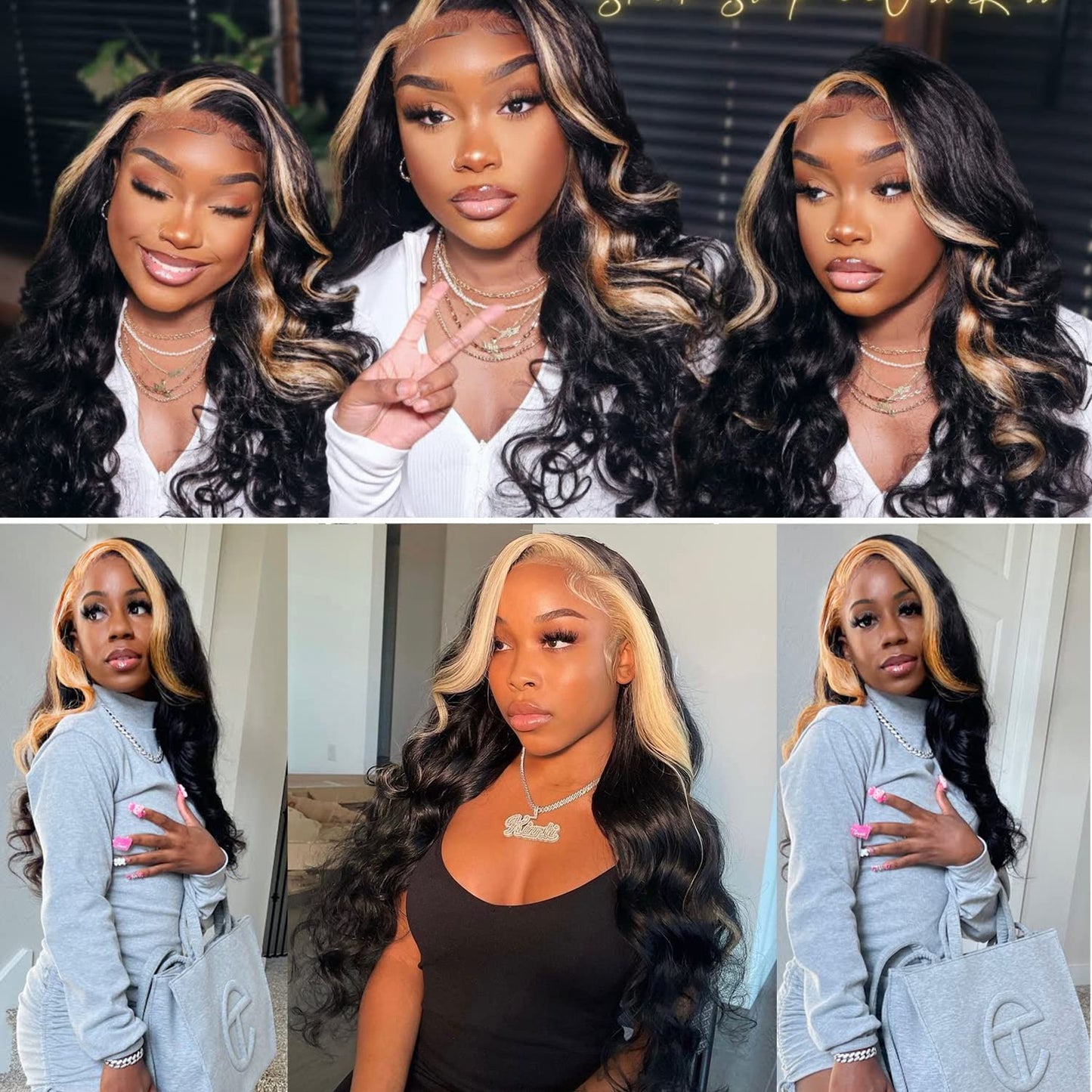 Skunk Stripe Human Hair 3 Bundles with Closure Virgin Human Hair Weave Blonde Closure And Black Hair Bundles Style