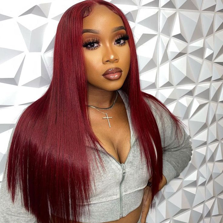 QVR New 99J HD 13x4 5x5 Lace Frontal Wigs Affordable Burgundy Straight Wigs