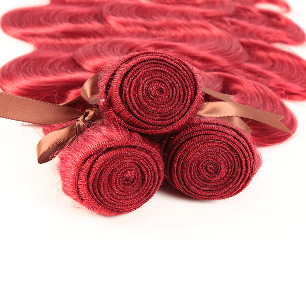 QVR Red Color Brazilian Body Wave Bundles With Closure Remy Hair Weave Bunldes Hair Extension For Black Women