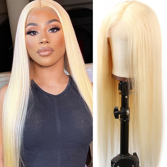 QVR Straight 613 Blonde Color 13x4 Transparent Lace Front Wigs Human Hair