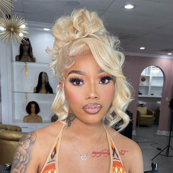 QVR #613 Blonde Body Wave Full Lace Wig Handmade Natural Black Human Hair Knotless Wigs