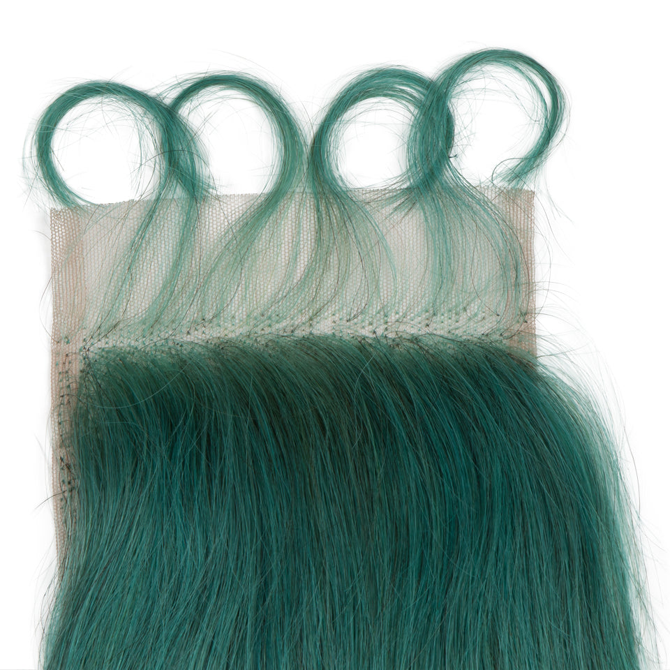 Queen Remy Human Hair 3 Bundles with Closure Straight Hair Weave Jade Green Color