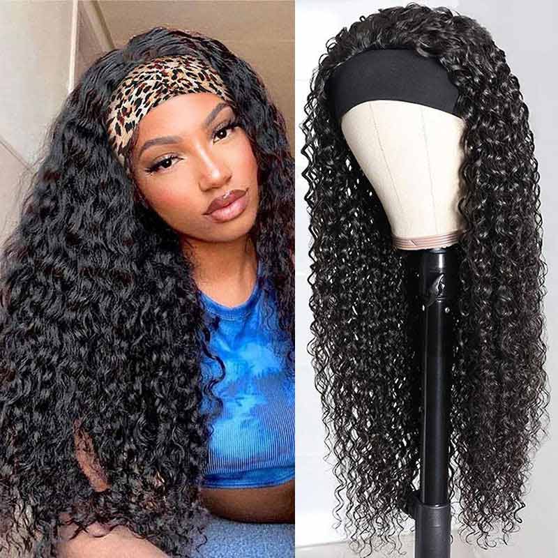 QVR Glueless Deep Wave Headband Wig Human Hair Wear and Go Wigs Natural Looking