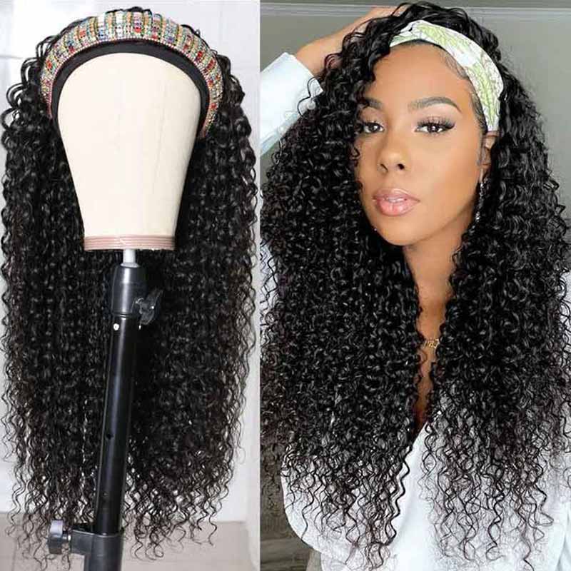 QVR Kinky Curly Wig Headband Wig Glueless Wig Human Hair Wigs Natural Looking