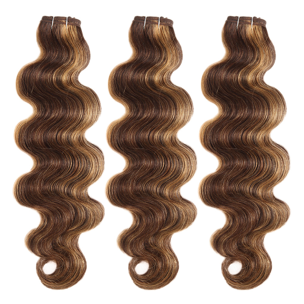 QVR Body Wave Weave 3 Bundles Virgin Human Hair Highlight Piano Brown Blonde Hair Bundles