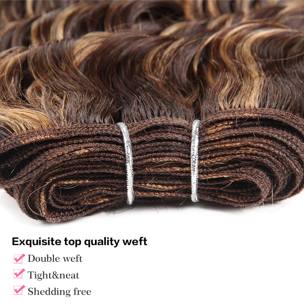 Highlight Bundles Deep Wave Weave 3 Bundles Human Hair Bundlle Piano Brown Blonde Bundles with Highlights