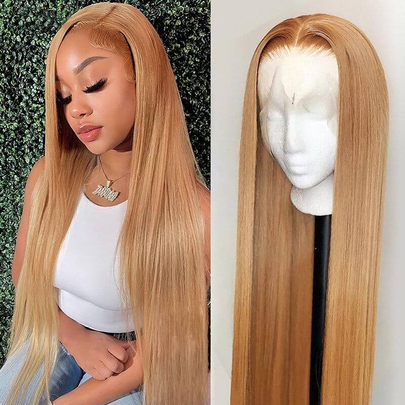 QVR #27 Honey Blonde Colored Wig Body Wave 4x4/5x5/13x4 Transparent Lace Wig Human Hair Wigs